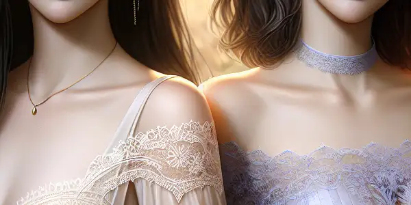 A portrait of two fictional Japanese adult film stars in an elegant, softly lit room, exuding charm and allure.